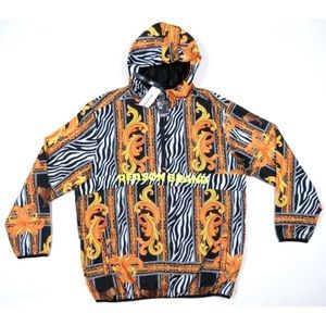 NWT Reason Brand Royalty Baroque Animal Print Hooded 1/2 Zip Pullover Jacket XL